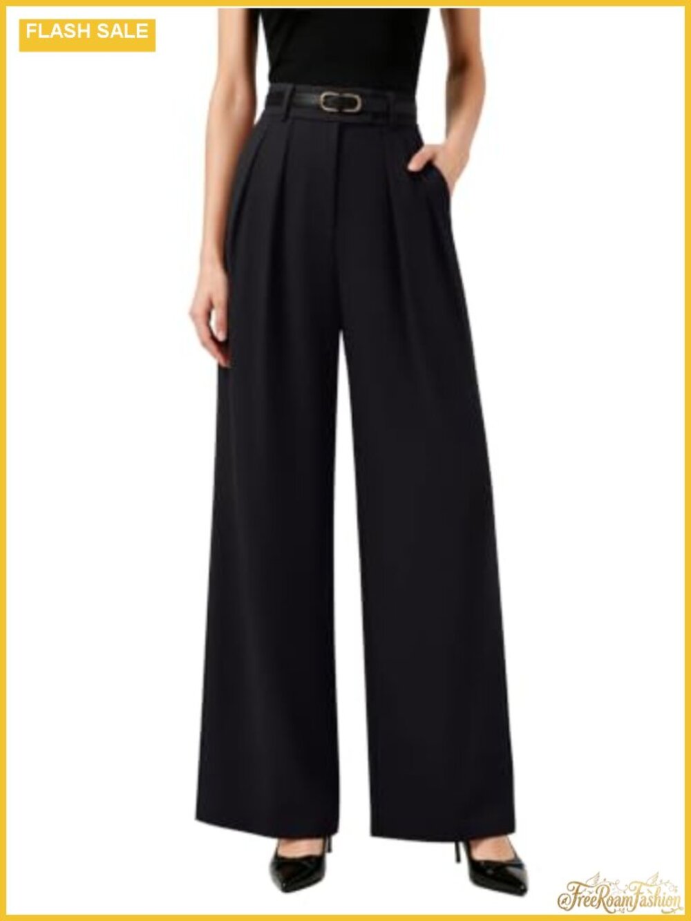Wide Leg Pleated High Waist Work Pants for Women with Pockets